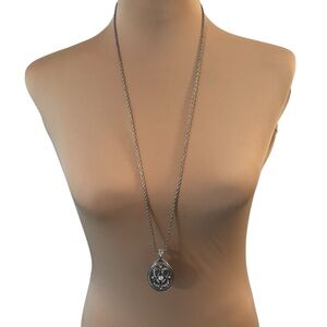 Lia Sophia Estate Open Locket Oval Pendant Silver Necklace